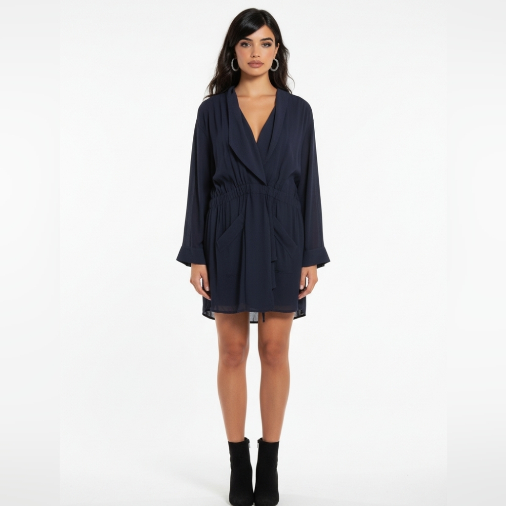 Chanel Vintage Luxurious Navy Silk Organza Garment Top Blazer Jacket 44 US 12